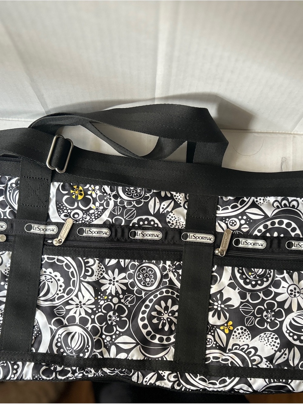 LeSportsac Black and White Floral Pattern Tote